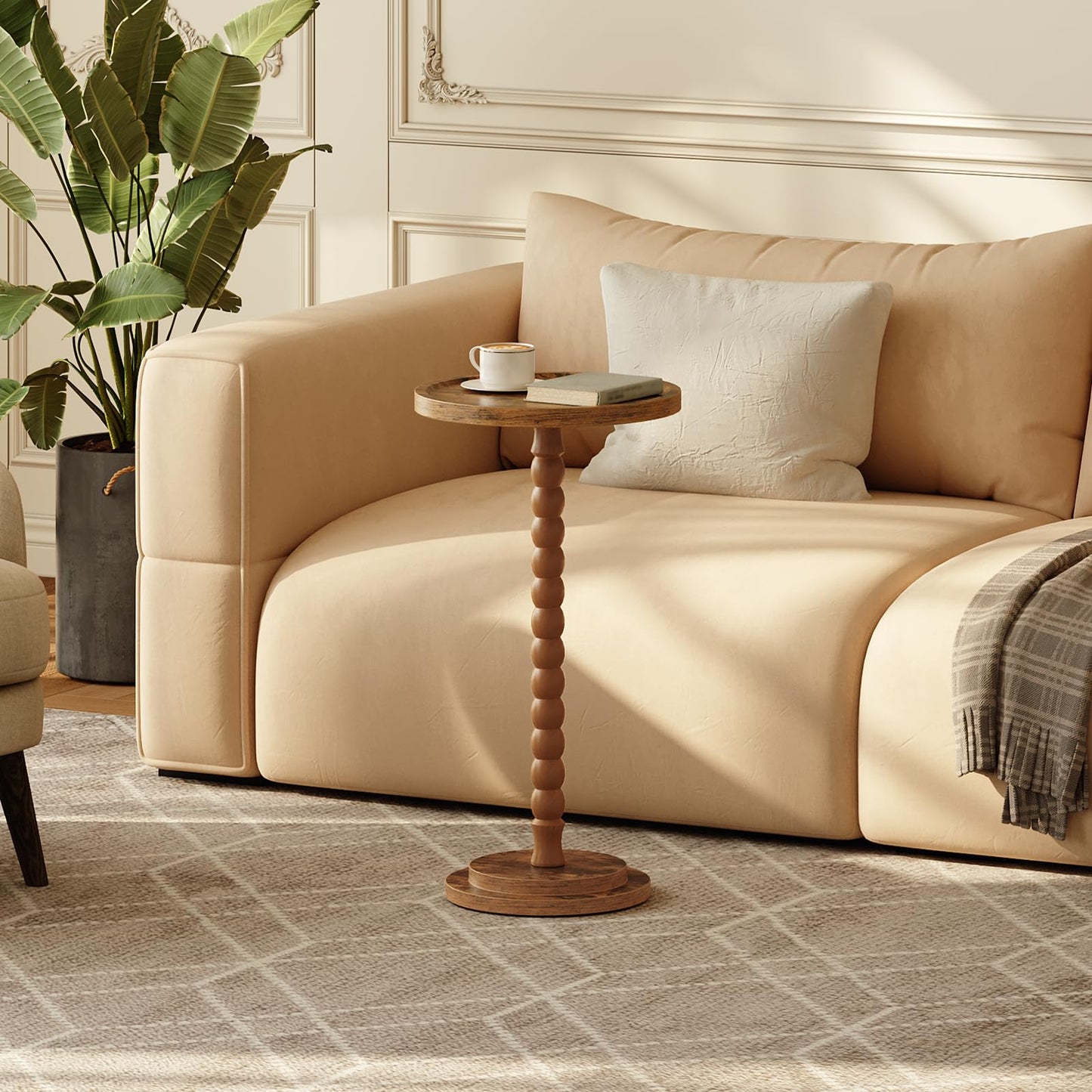 HOOBRO Retro Brown Solid Wood Round Side Table