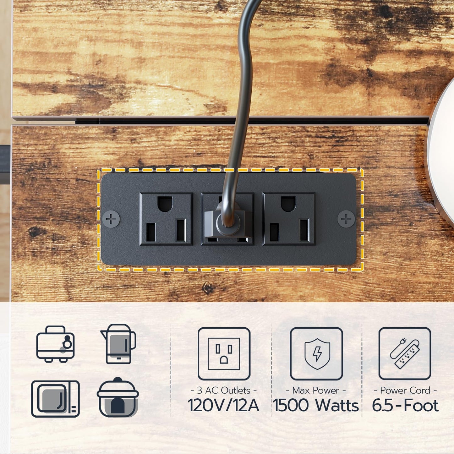 HOOBRO Black Portable Kitchen Island with Folding Countertop & Power Outlet & Drawers and Spice Rack