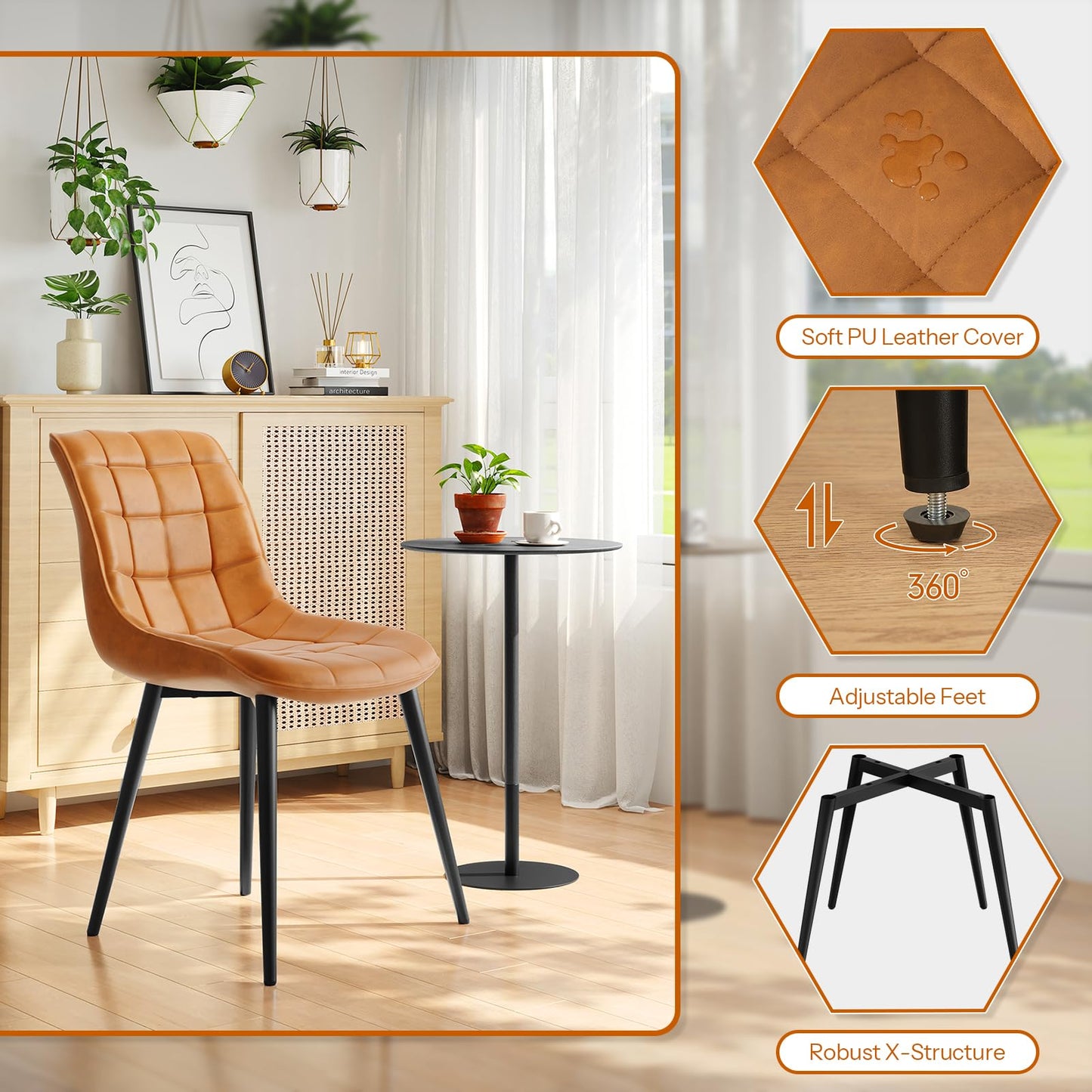 HOOBRO Modern Faux Leather Upholstered Dining Chair /2PICS