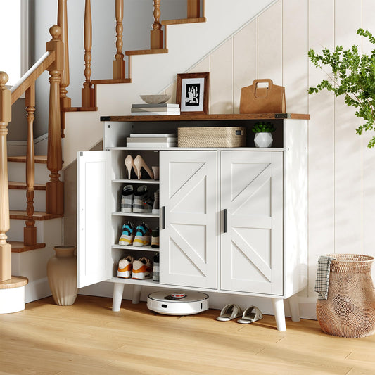 HOOBRO Entryway Wooden Shoe Storage Cabinet with 3 Doors