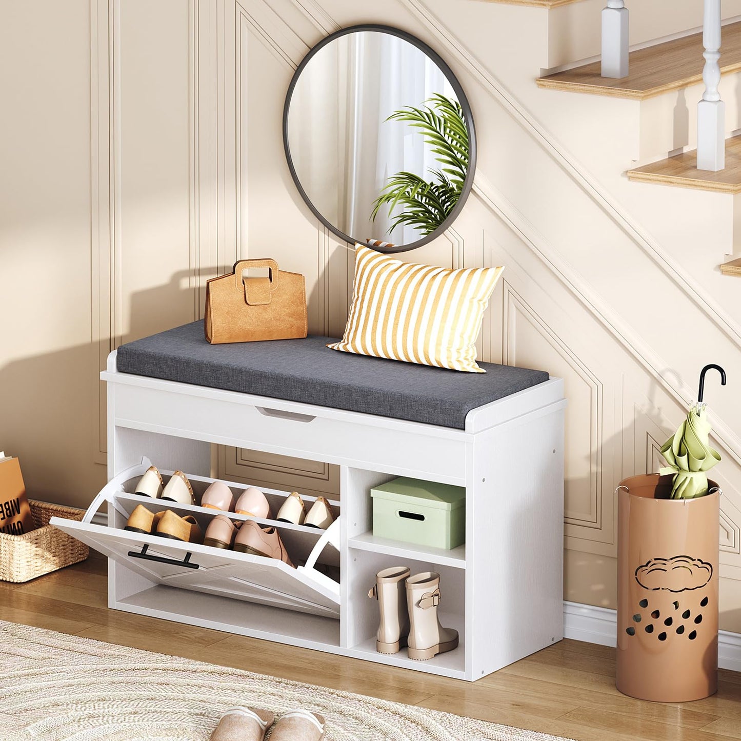 HOOBRO 31.5-inch L Shoe Storage Bench with Flip Drawer