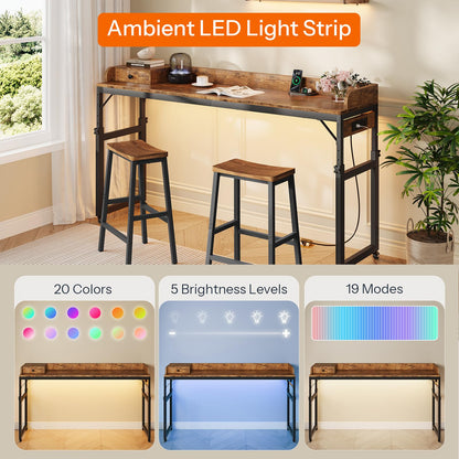 HOOBRO Height-Adjustable Bedside Table & Headboard Set with Wheels & Drawers & Charging Station