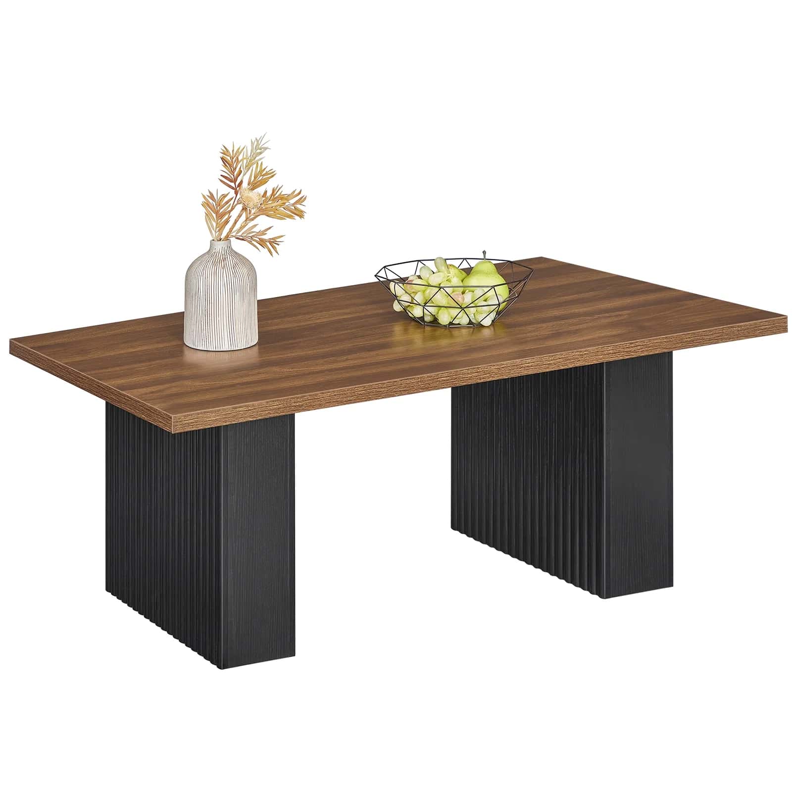 Wooden table with black legs on a white background
