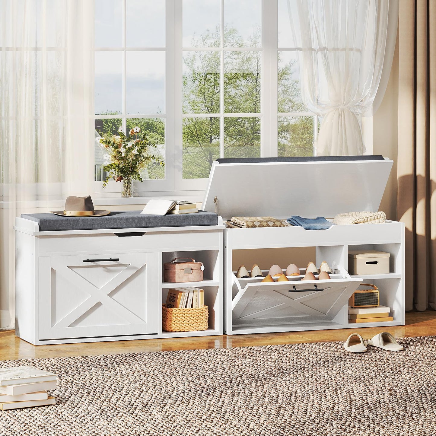 HOOBRO 31.5-inch L Shoe Storage Bench with Flip Drawer