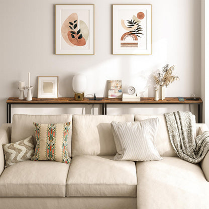 HOOBRO Retro Brown 39.4-inch Narrow Console Table with Power Outlet & Charging Station