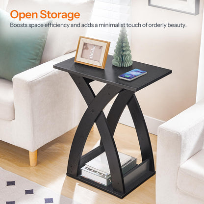 HOOBRO X-Design Narrow End Table with Storage Shelf for Small Space