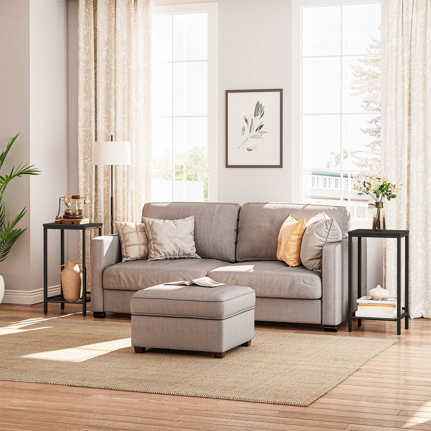 HOOBRO Industrial Tall Side Table with Mesh Shelves