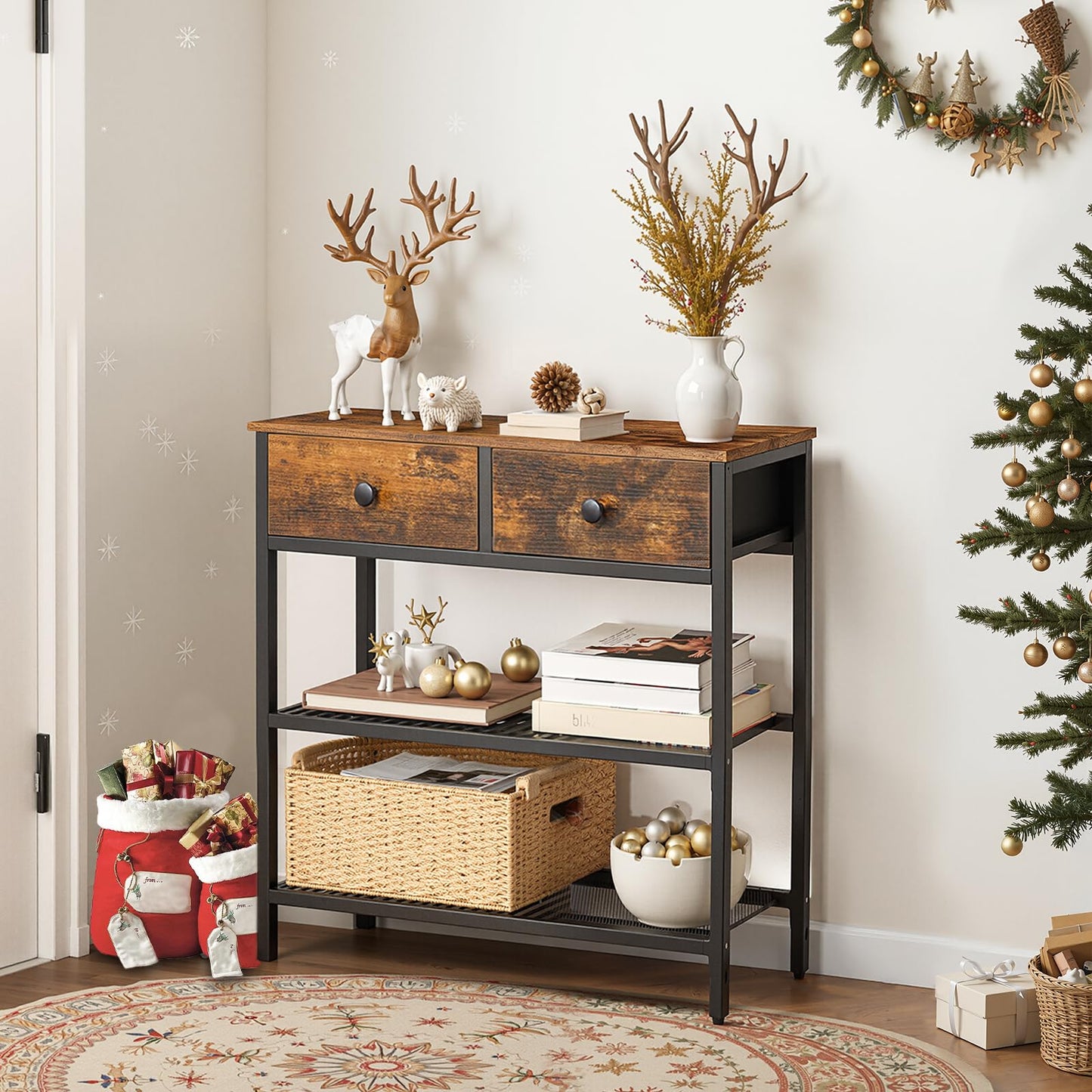 HOOBRO Narrow Console Table with Drawers for Entryway