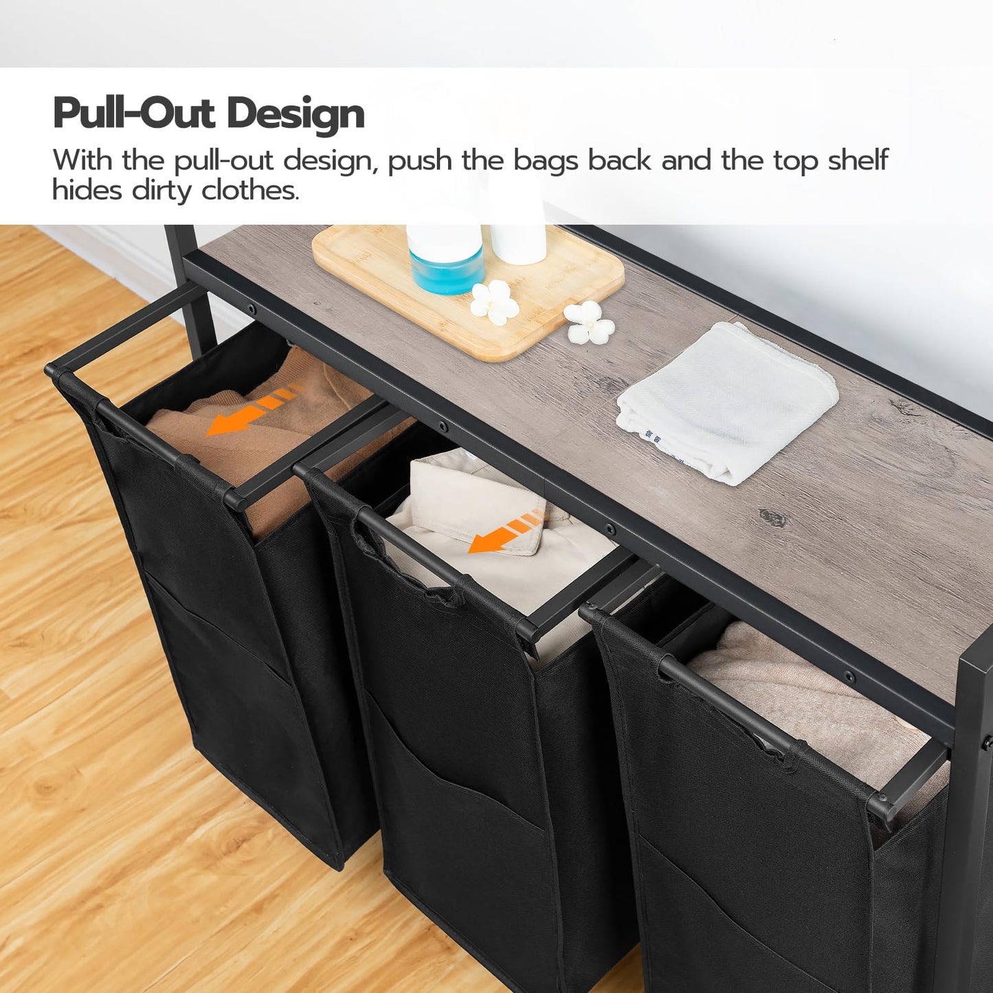 HOOBRO 3 × 11.5 Gal (43.4L) 3 Section Laundry Sorter with Wheels