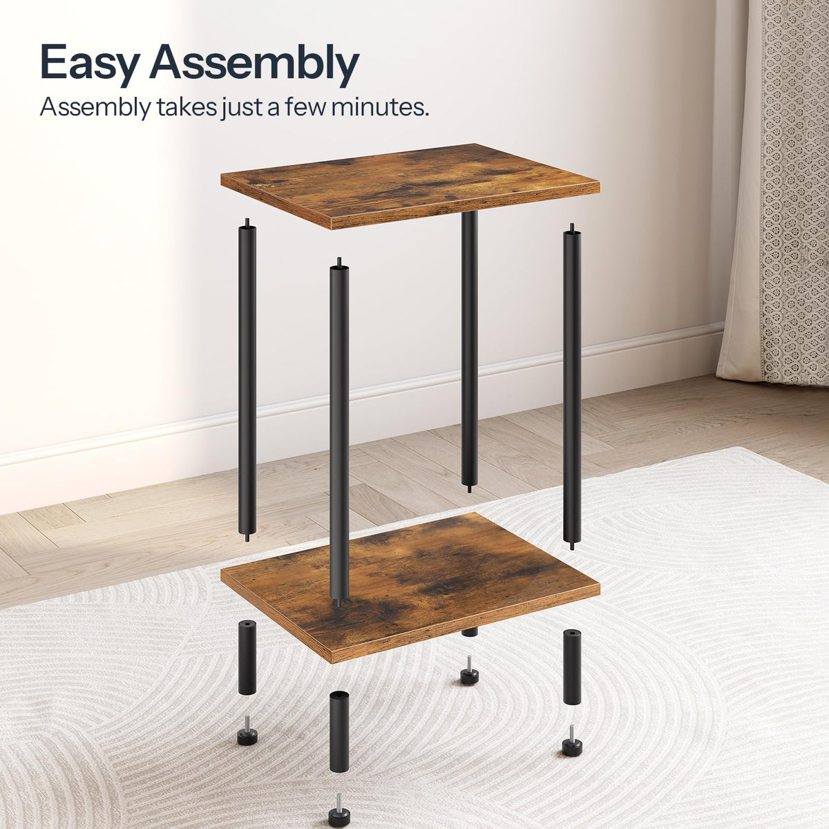 HOOBRO End Table, Small Side Table, Nightstand with 2-Layer Storage Shelves, Sofa Table for Small Spaces, Living Room, Bedroom, Stable Frame, Easy Assembly, Rustic Brown BF09BZ01