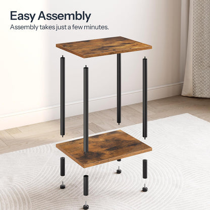 HOOBRO End Table, Small Side Table, Nightstand with 2-Layer Storage Shelves, Sofa Table for Small Spaces, Living Room, Bedroom, Stable Frame, Easy Assembly, Rustic Brown BF09BZ01