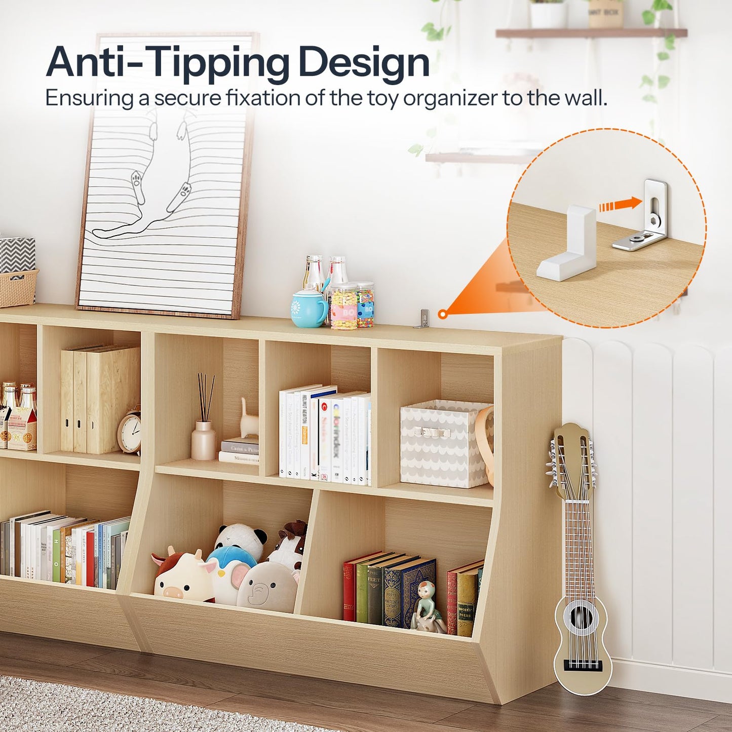 HOOBRO Natural 35.4-inch Long Children's Bookshelf and Storage Cabinet