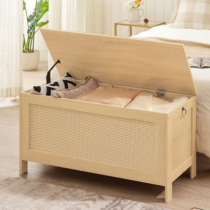 HOOBRO 39.4-inch Rattan Style Storage Bench with Faux Rattan Decoration