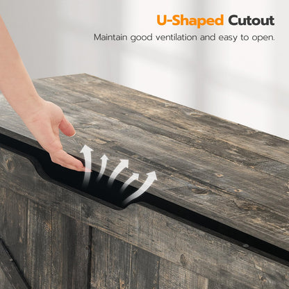 HOOBRO 39.3-inch Wooden Toy Box Storage Box with Drawers & Safety Hinges & U-Shaped Opening