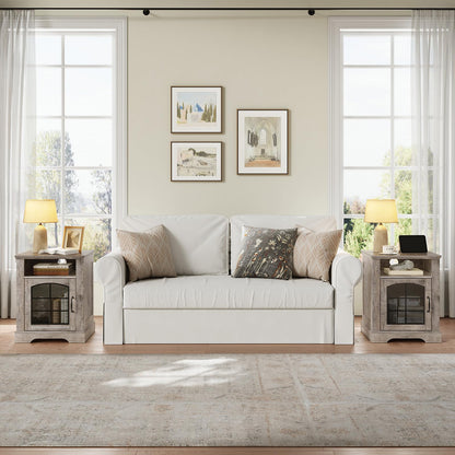 HOOBRO 17.7-inch Greige Wood Farmhouse Style Living Room Side Table with Charging Station