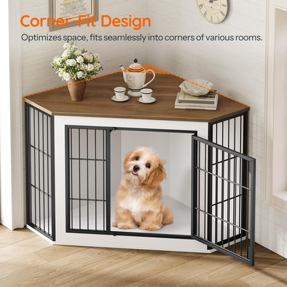 HOOBRO Farmhouse Corner Dog Crate Furniture Kennel End Table