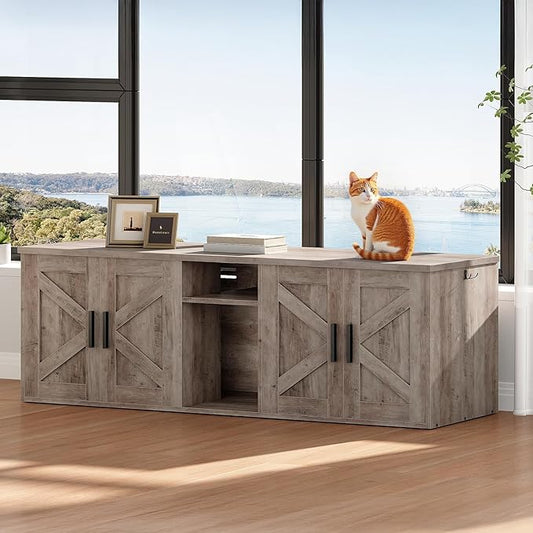 HOOBRO Wooden Double Litter Box Enclosure with Corridor