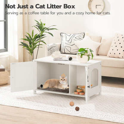 HOOBRO White Large Concealed Litter Box Enclosure with Removable Divider