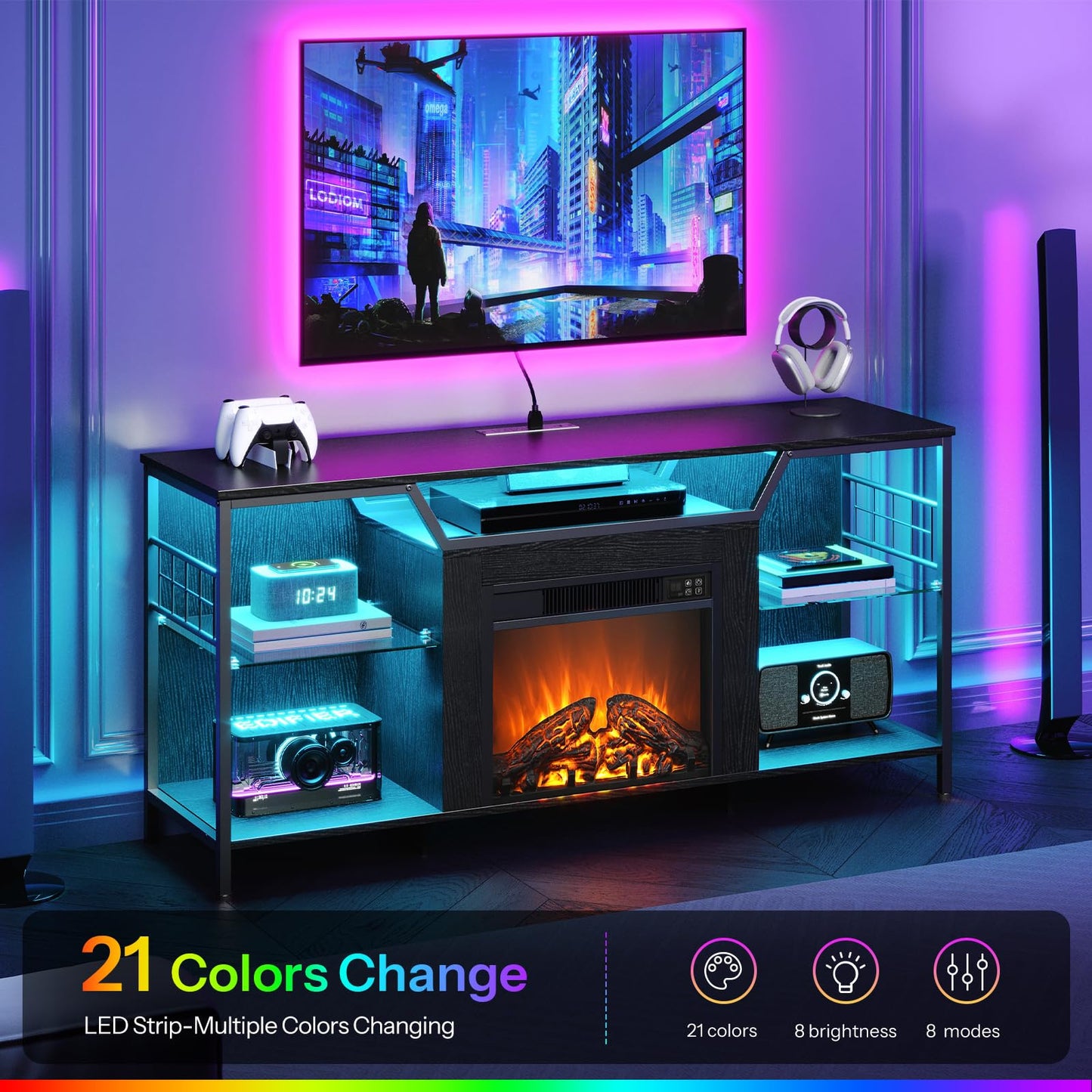 HOOBRO Fireplace TV Stand with LED Lights for TVs up to 65 Inch