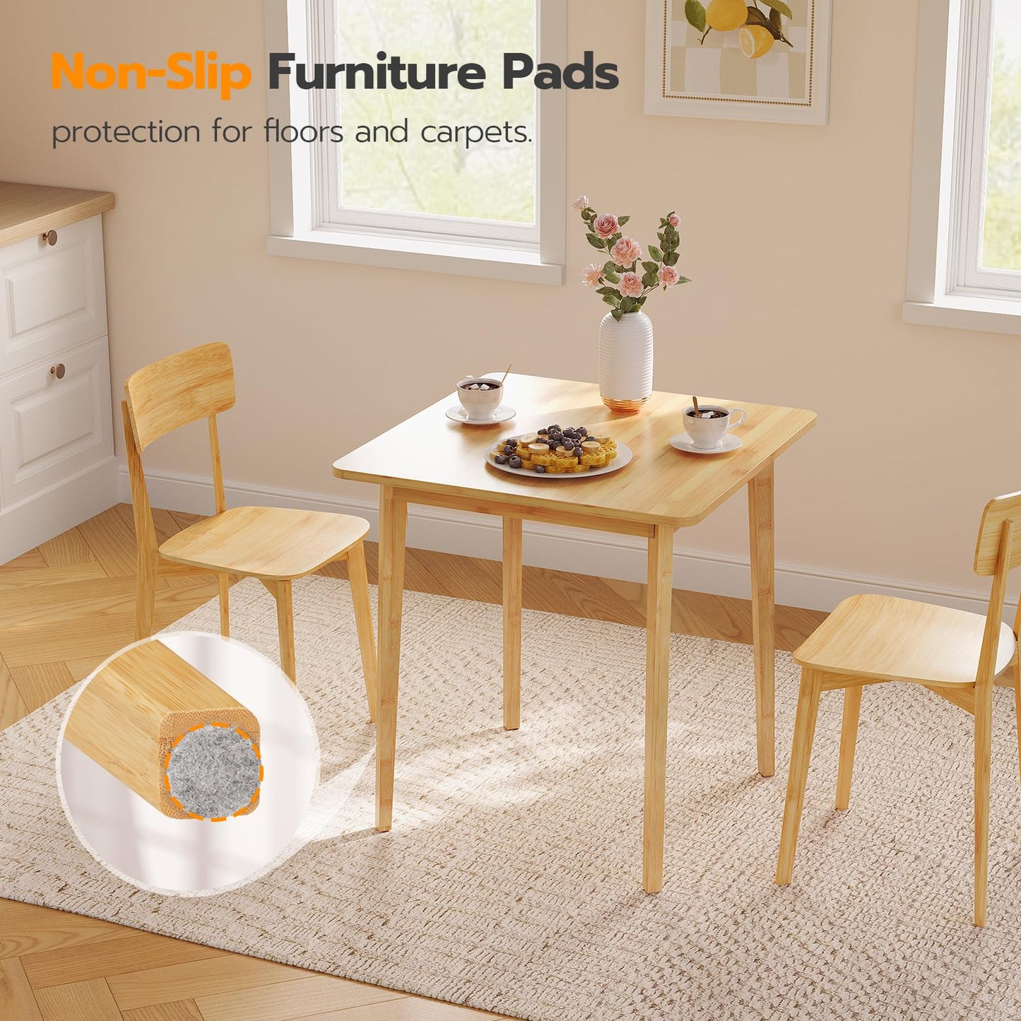 HOOBRO  27.6-inch Natural Bamboo Square Dining Table