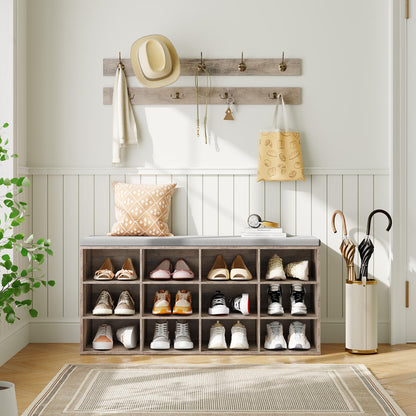 HOOBRO Grey 39.4-inch Long Padded Shoe Bench