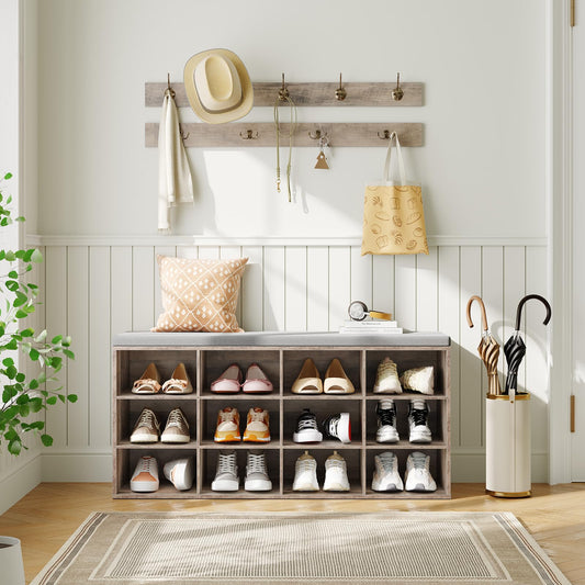 HOOBRO 39.4-inch L Shoe Storage Bench with 12 Cubbies