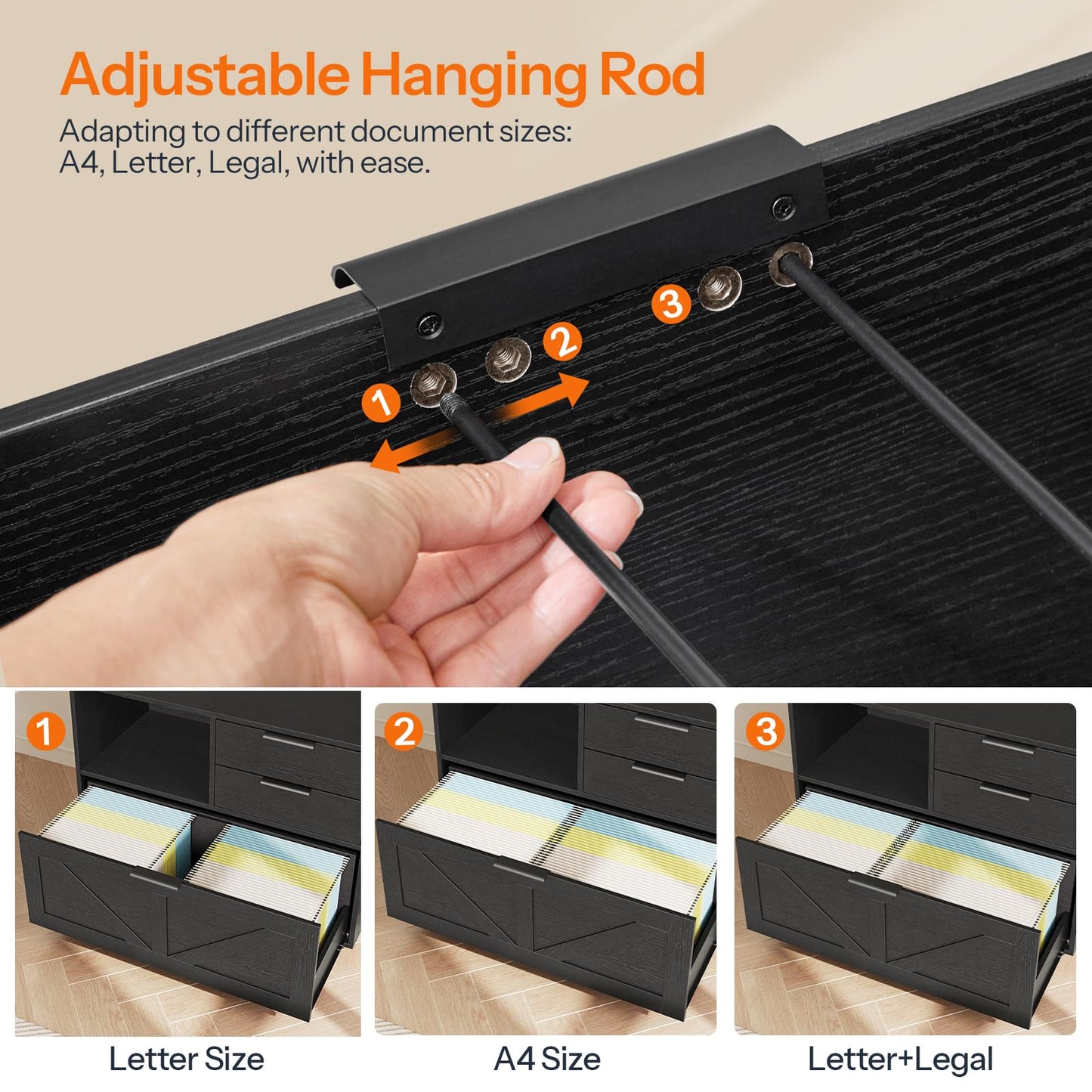 HOOBRO Wooden Lateral File Cabinet with Charging Station