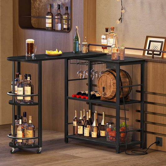 HOOBRO 3-Tier L-Shaped Corner Bar Table with Charging Station