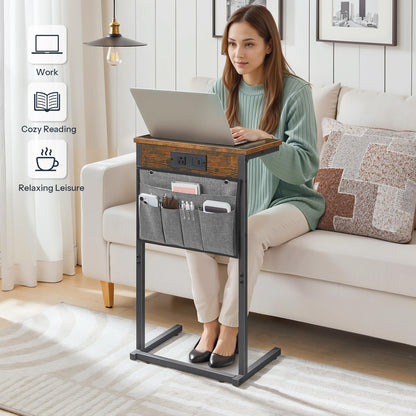 HOOBRO C Shaped End Table with Charging Station