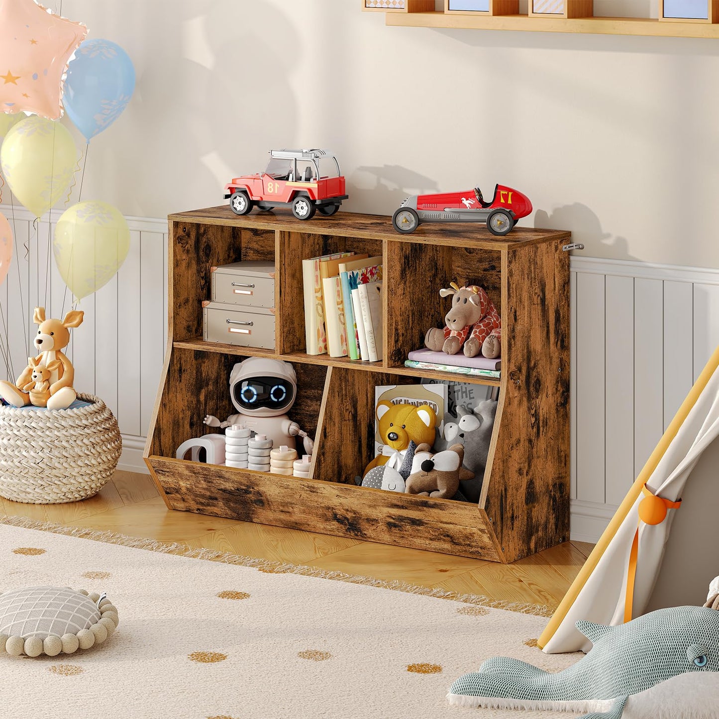 HOOBRO Retro Brown 35.4-inch Children's Bookcases & Standing Shelves