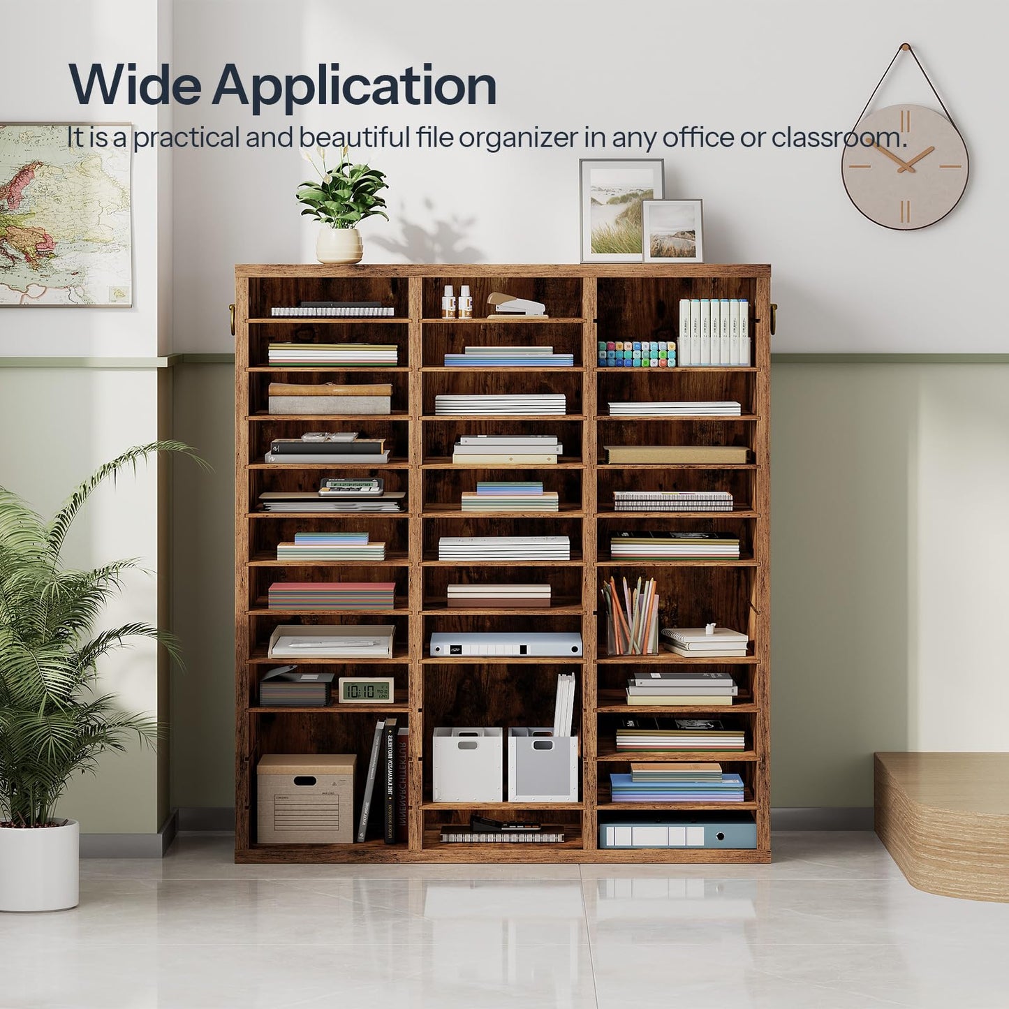 HOOBRO 36-Compartment Wooden Document Organizer with Adjustable Shelves