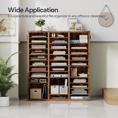 HOOBRO 36-Compartment Wooden Document Organizer with Adjustable Shelves