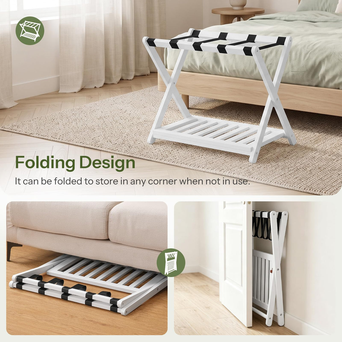 HOOBRO 2-Tier Solid Wood Folding Luggage Rack for Guest Room, Bedroom