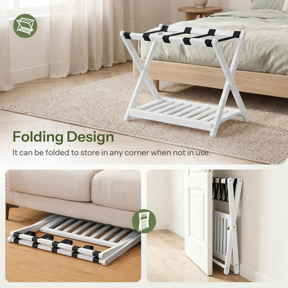 HOOBRO 2-Tier Solid Wood Folding Luggage Rack for Guest Room, Bedroom