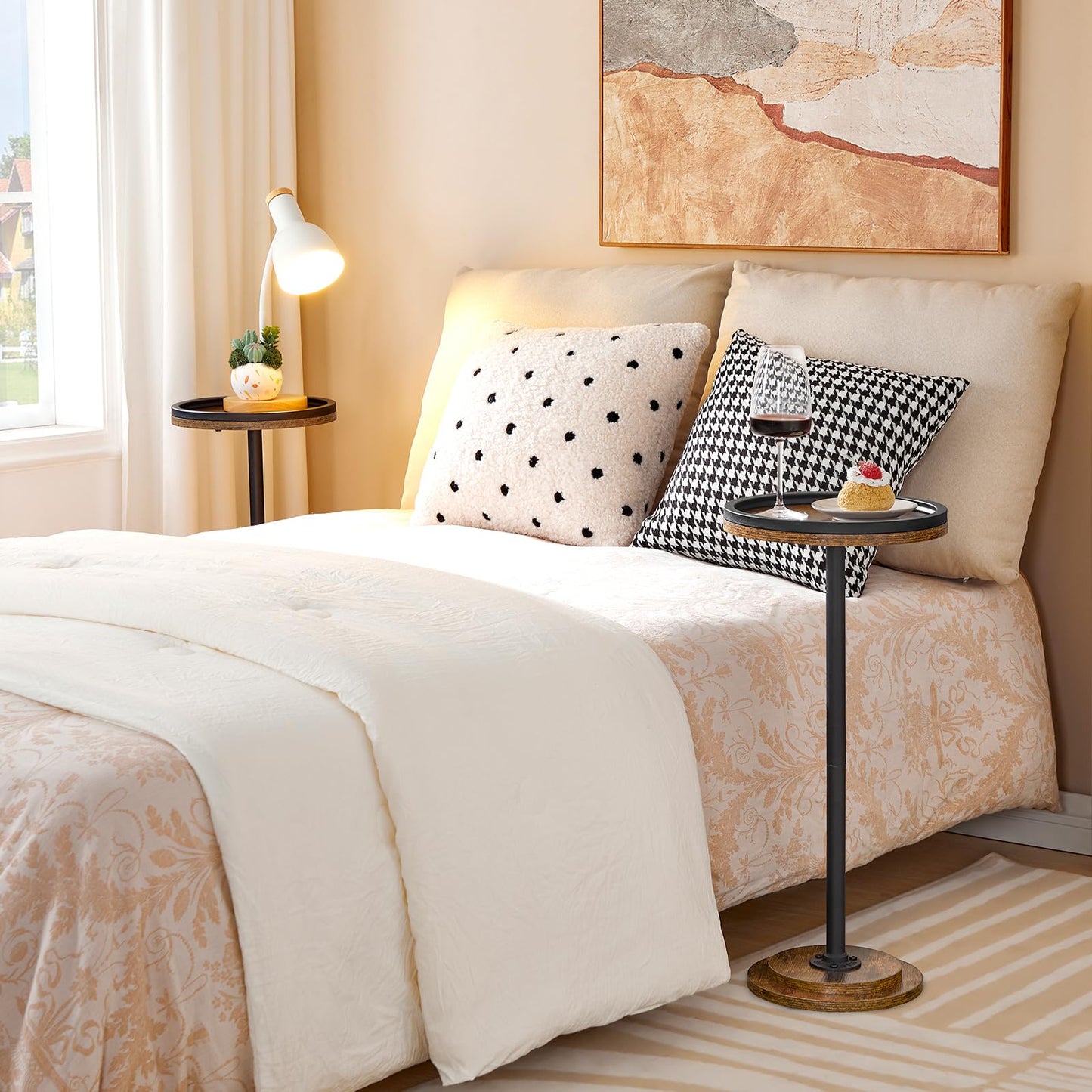 HOOBRO Retro Brown Small Round Coffee Side Table