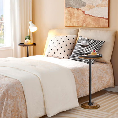 HOOBRO Retro Brown Small Round Coffee Side Table