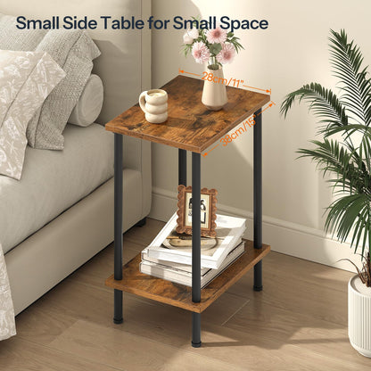 HOOBRO End Table, Small Side Table, Nightstand with 2-Layer Storage Shelves, Sofa Table for Small Spaces, Living Room, Bedroom, Stable Frame, Easy Assembly, Rustic Brown BF09BZ01