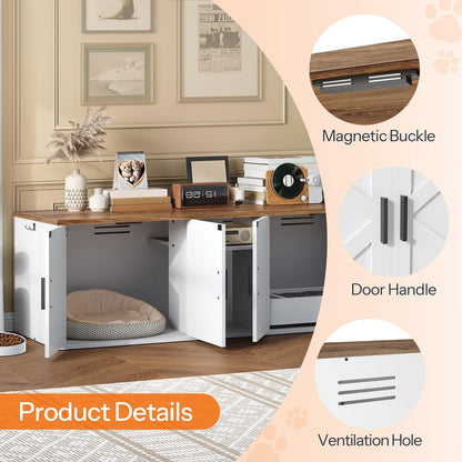 HOOBRO White Double-Layer Concealed Litter Box Cabinet with Aisle & Storage Shelves & Hooks