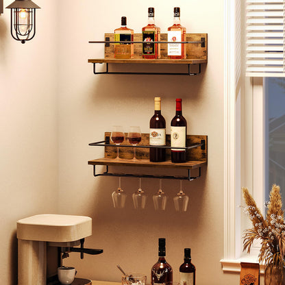 HOOBRO Retro Brown Wall-Mounted Wine Racks /2PICS