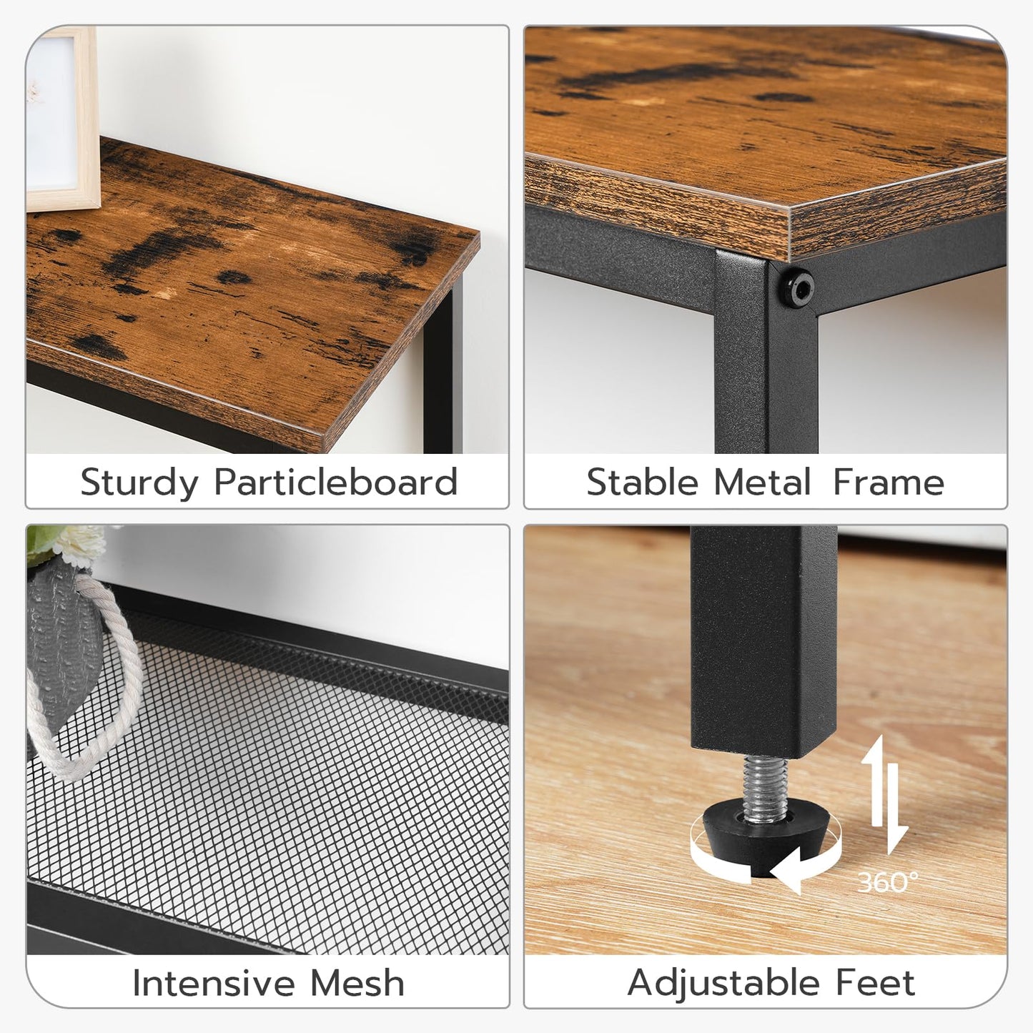 HOOBRO Retro Brown 29.5-inch Three-Tier Narrow Entryway Table