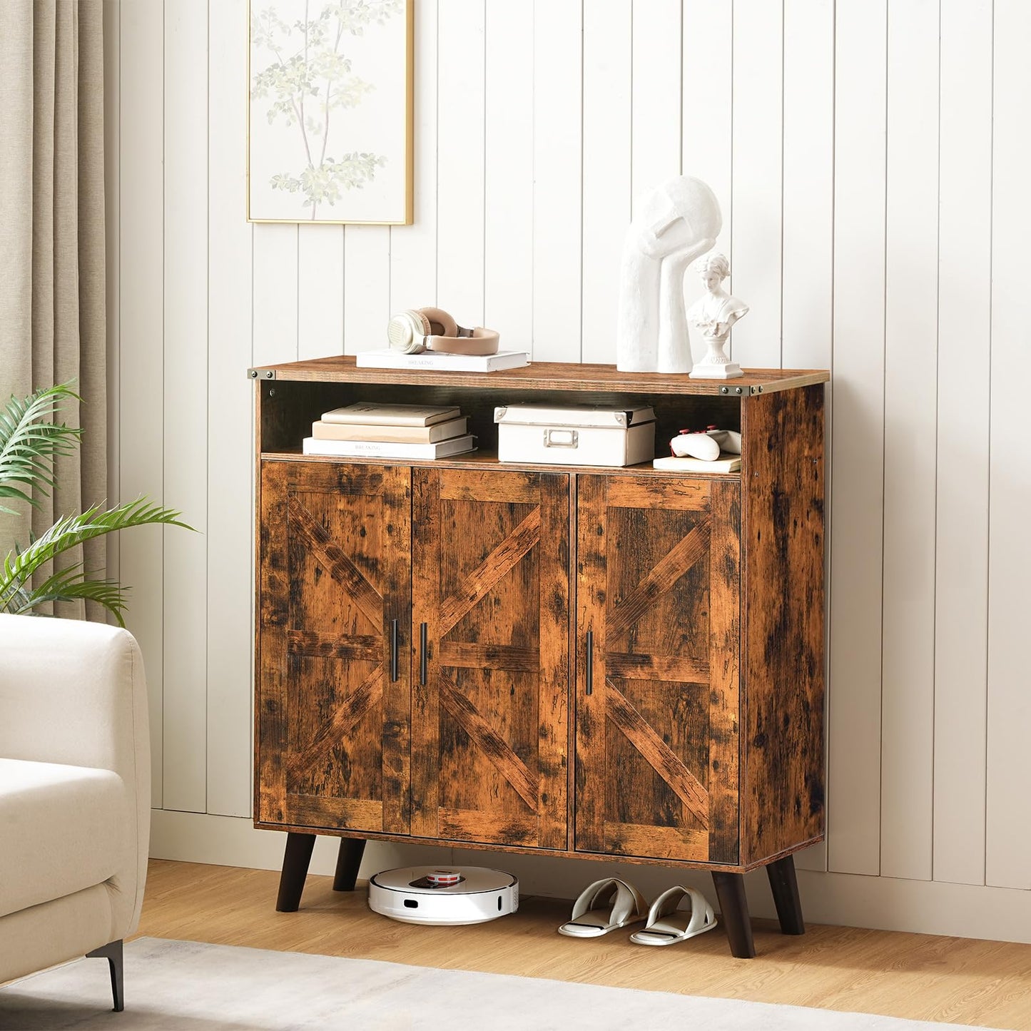 HOOBRO Entryway Wooden Shoe Storage Cabinet with 3 Doors