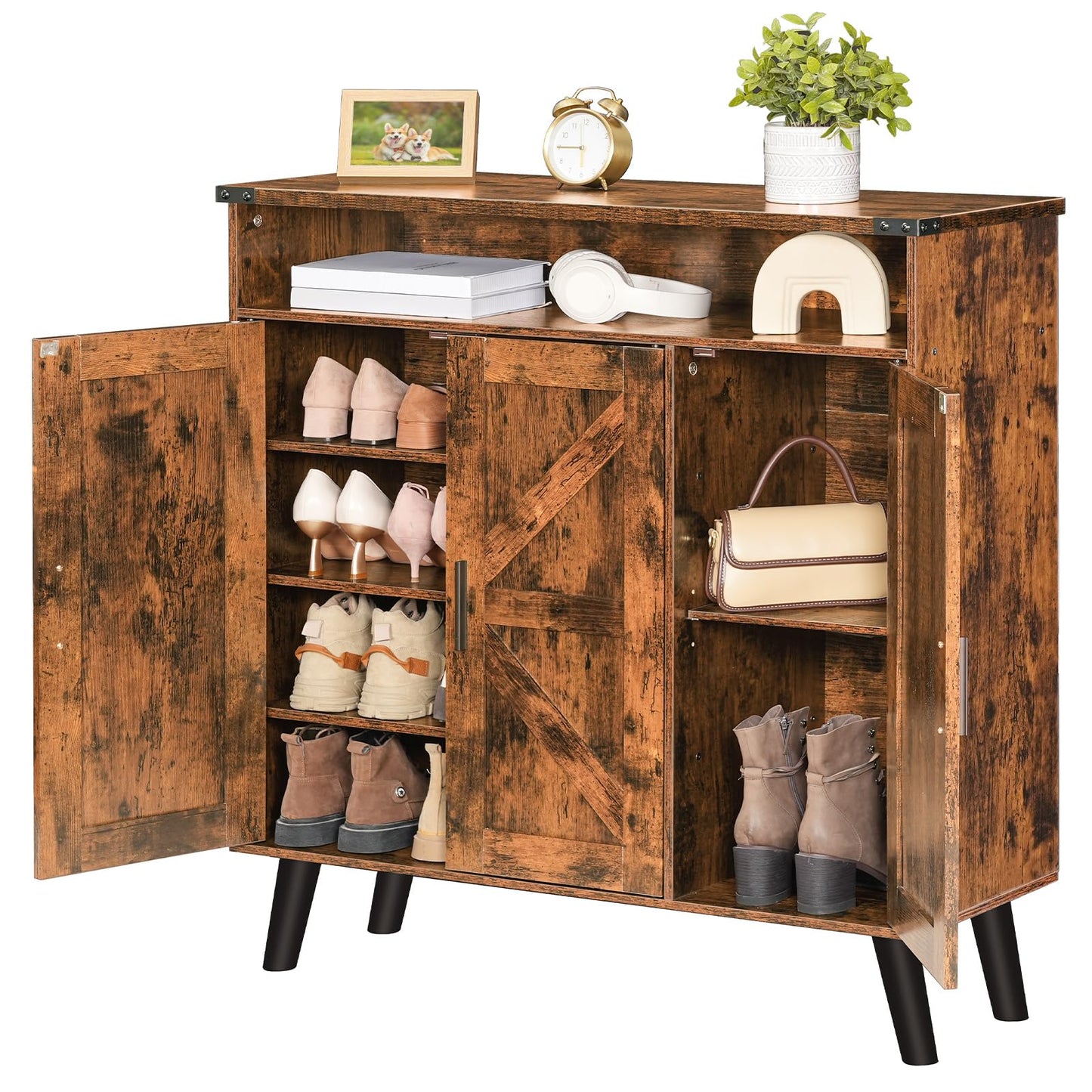 HOOBRO Entryway Wooden Shoe Storage Cabinet with 3 Doors