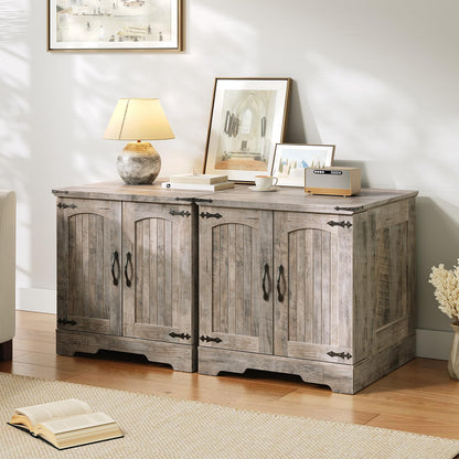 HOOBRO Farmhouse End Table & Nightstand with Charging Station for Bedroom