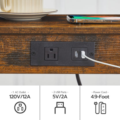 HOOBRO Retro Brown-Edged  End Table Set with Charging Station & USB Port & Power Outlet & Double-Layer Storage Shelf / 2PICS