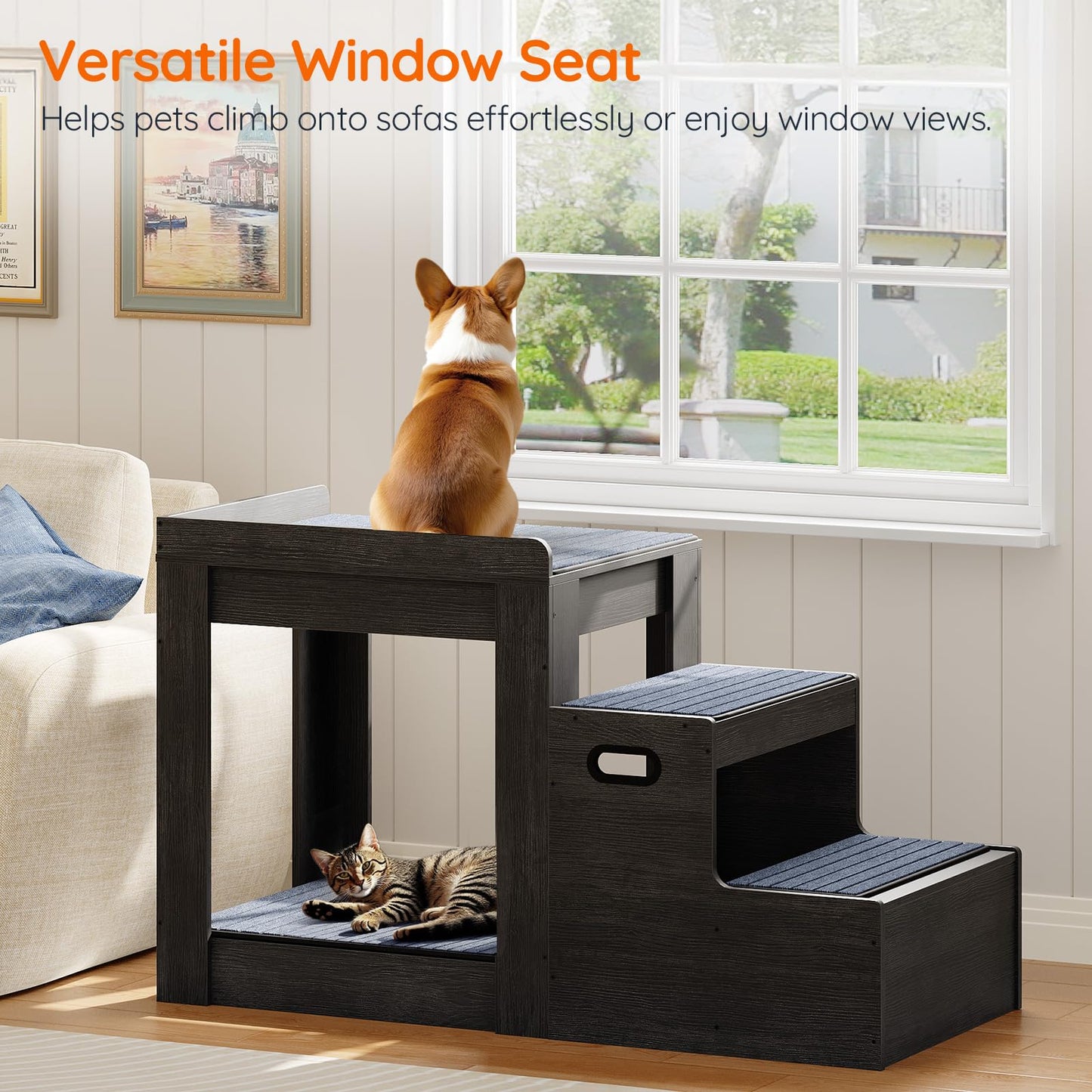 HOOBRO Pet Bunk Bed with Removable Ladder & Storage Compartments & 4 Non-Slip Mats