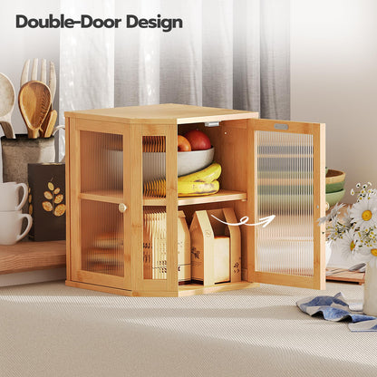 HOOBRO Large Capacity Bamboo Kitchen Countertop Corner Bread Box with Double-Layer Corrugated Acrylic Door