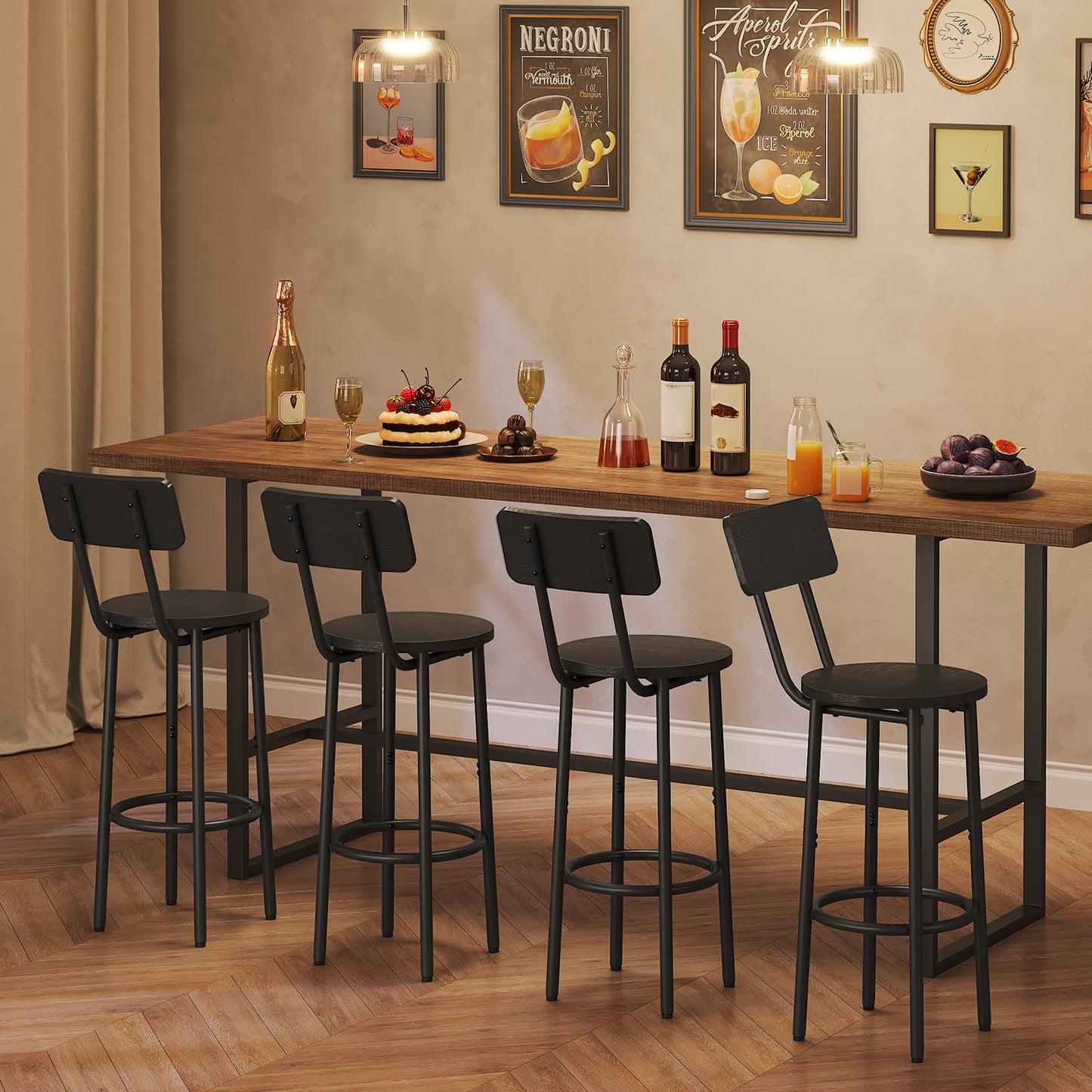 HOOBRO Black 25.2-inch Round Bar Stools with Backrest /2PICS