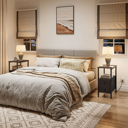 HOOBRO Black Side Table with Charging Station, Drawer, USB Port, and Power Outlet / 2PICS