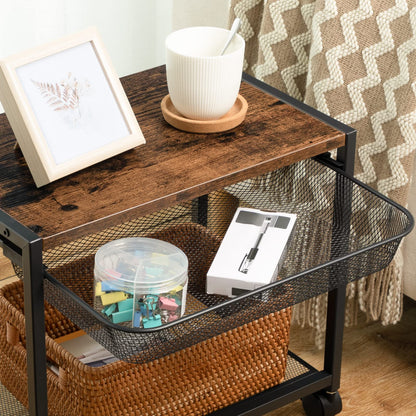 HOOBRO Retro Brown Double-Layer Movable Printer Stand Trolley with Wheels & Storage Shelf