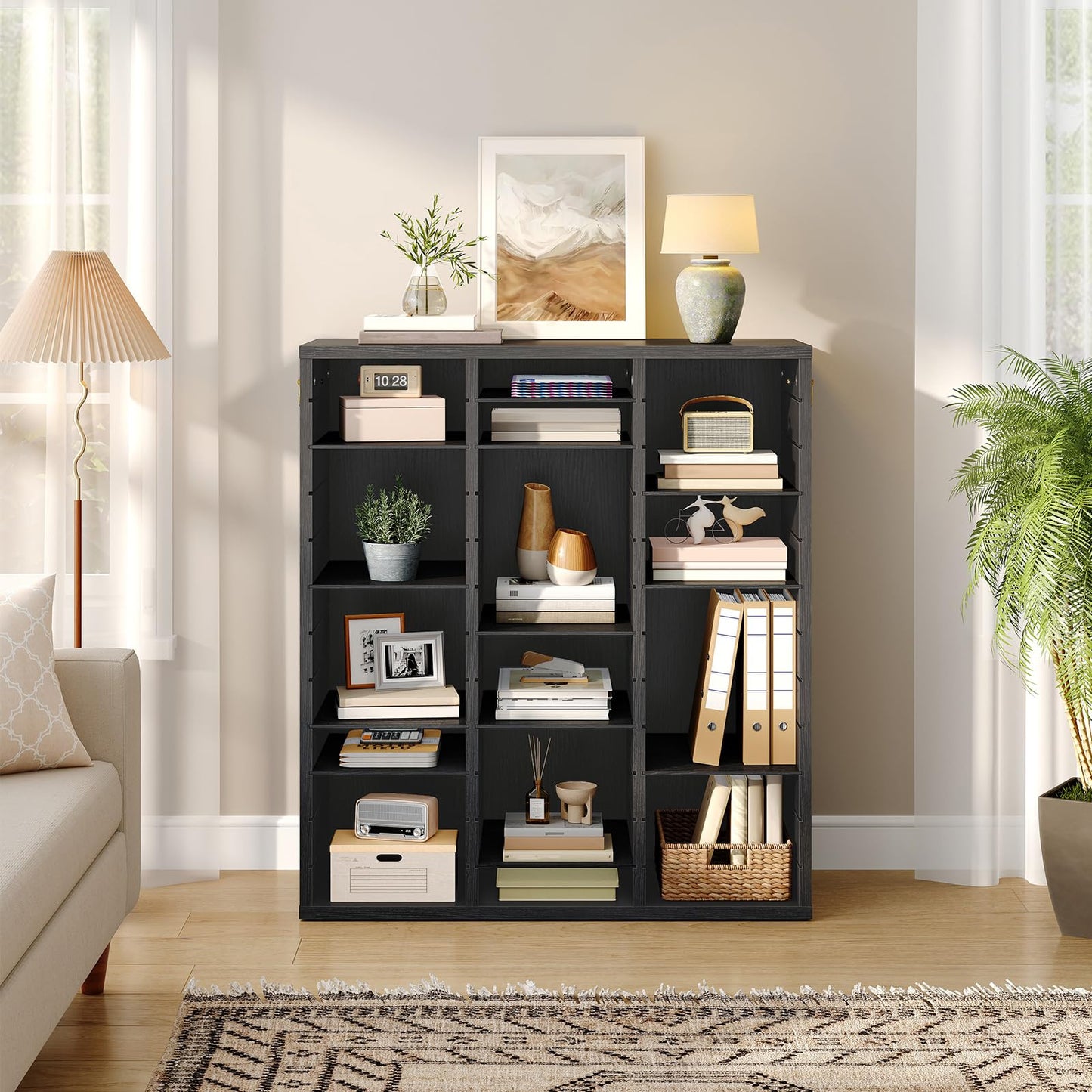 HOOBRO 36-Compartment Wooden Document Organizer with Adjustable Shelves